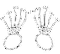 LAKIYOYO 4pcs Halloween Skull Skeleton Hand Bracelet with Ring Punk Wristband Skull Fingers Hand Bracelet Skeleton Ring Hallowmas Gifts Jewelry, L, Metal, other