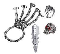 LAKIYOYO 4pcs Halloween Skull Skeleton Hand Bracelet with Ring Punk Wristband Skull Fingers Hand Bracelet Skeleton Ring Hallowmas Gifts Jewelry, adjustable, alloy, other