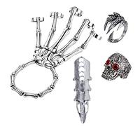 LAKIYOYO 4pcs Halloween Skull Skeleton Hand Bracelet with Ring Punk Wristband Skull Fingers Hand Bracelet Skeleton Ring Hallowmas Gifts Jewelry, L, alloy, other