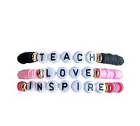 LAKIYOYO Beaded Teacher Bracelet Mixed Color Ploymer Clay Teacher Appreciation Gifts Bracelets Stackable Teach Love Inspire Stretch Bracelets Preppy Bracelet Back To School Teacher Appreciation Gifts
