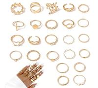LAKJUOZ 24 Pieces Knuckle Rings Set for Women Girls Snake Chain Stacking Ring Vintage Boho Midi Rings Size Mixed Finger Rings Women's Set Finger Midi Ring Rings Gold Set Suitable for Men and Women
