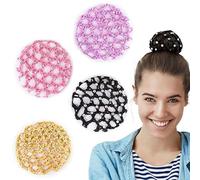 LAKJUOZ 4 Pieces Hair Nets, Hair Nets, Hair Nets For Buns, Hair Netting, Hair Netting, Girls Bun Net, Hair Nets For Hotel, Girls Hair Net With Beads