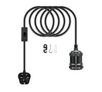 LAKONEI 16.4ft Thick Black Cable Plug in Pendant Light, E27 Metal Lamp Holder with Switch, Pearl Black Finish, DIY Industrial Vintage Hanging Light Fixture for Loft Kitchen Bedroom (No Bulb)