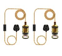 LAKONEI 2 Pack Antique Bronze Plug in Pendant Light, 5.1m Braided Hemp Rope Cable, E26/E27 Metal Lamp Holder Ceiling Light with Switch, Vintage Industrial Hanging Lamp DIY Kit (Bulbs Not Included)