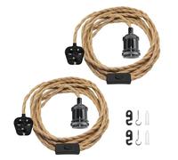 LAKONEI 2 Pack Hemp Rope Pendant Lamp Kit, Each 5.1m Braided Rope Hanging Light with Matt Black E27 Socket, Plug in Pendant Light Cord with Switch for Kitchen Island Dining Table