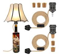 LAKONEI 2PCS Pearl Black DIY Bottle Lamp Kits Do It Yourself, E27 Metal Ceramic Socket with UK Plug and Switch, 2.4m Hemp Cable & 3 Stoppers, Bottle Lights Adaptor Kit for Upcycled Table Lamp