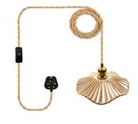 LAKONEI 510cm Plug in Hemp Rope Pendant Light with Wave Scalloped Lampshade, Antique Bronze E27 Lamp Holder & in Line Switch, Radial Woven Boho Vintage Hanging Light for Ceiling Decor (No Bulb)