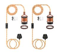 LAKONEI Industrial 5.1m Twisted Hemp Cord Hanging Lamp Kit, 2-Pack Plug-in Ceiling Light, Burgundy E26/E27 Bulb Base with Plug & On-Off, Metal Hanging Socket for Lampshade Ceiling Fixture