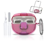 LAKSDIURT for Bose Ultra Open Earbuds Case with Secure Lock & Phone Stand, Soft TPU Shockproof Protective Clear Case for Bose Open Ear Earbuds Accessories with Cleaning Pen & Keychain (Deep Rose)