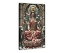 Lakshmi on Lotus, Goddess of Wealth Painting Canvas Poster Bedroom Decor Landscape Office Room Decor Gift 16x24inch(40x60cm)