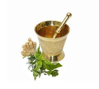 LAKSHMI'S EAGLE Brass Polished 2Pcs Mortar Pestle Set, Golden, Small (55gm, 2.2" x 2.2" x 3.2")