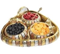 LAKSHMI'S EAGLE Brass Serving Tray Decorative Triangle Brass Tray With Bowls Set Of 4 Pcs Indian Desert Snacks Plates Jewellery Organiser Multi Purpose Tray Serving Platter Tray For Counter