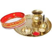 LAKSHMI'S EAGLE Pooja Thali Set Of 7 Pcs Indian Decorative Puja Items Aarti Plate For Temple, Wedding Home Décor Karwachauth Thali Set Brass Tika Thali Diwali Decoration Gifts