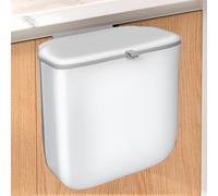 lakudayy Cupboard Bin, 10L Wall Mounted Food Waste Bin, Collapsible Hanging Bin, White Compost Kitchen Door Bin with Lid for Kitchen Cupboard Bin, Bathroom, Camping, Motorhome, Under Sink