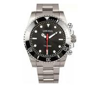 LAKXIUL English Talking Watch,can Play time, Date, Month, can Set Three Alarms,Silver Alloy case with Silver Stainless Steel Strap, Black Surface, Modern