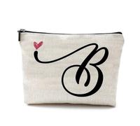 LAKYMIE Initial Small Makeup Bag Cosmetics Organizer Zipper Pouch, for Daily & Travel Use, Gifts for Best Friend, Bride, Bridesmaid (Alphabet B)