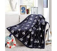 Lala + Bash Coleman Sailboat Print Sherpa Fleeced Throw Blanket, Navy, 50x60