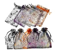 LALADEFIEE 100Pcs Halloween Spider Web Organza Bags Reusable Pouches for Party Treats Trick Treat Sweets Storage Bundle
