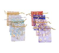 LALADEFIEE 100pcs Heart Pattern Gauze Packing Bags Drawstring Bags Pouches Gilding Decoration for Boys and Girls Random Color Random Style