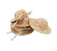 LALADEFIEE 10pcs Handwoven Mini Straw Sombreros with Chin Strap for Dollhouse Decorations Artistic Bamboo Craft Doll Hats Ornaments Creative Play Enhancer Mini Mexican Fiesta Hats