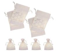 LALADEFIEE 10pcs Small Drawstring Storage Pouches with Elegant Lace Trim Printed Canvas Bags for Wedding Favors Candy Party Decoration Versatile and Stylish Bulk Pouch
