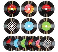 LALADEFIEE 12 Pcs Vinyl Records 1950's Rock and Roll Style Wall Hanging Signs Fake Record Vintage Decoration Bar for Home Room Wall Aesthetic 50's Theme Music Party Supplies（14 x 14 x 0.2cm, 60g）
