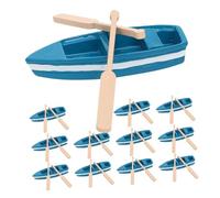 LALADEFIEE 12pcs Blue Miniature Row Boat Wood Decor Set with 24 Wooden Oars, Small Canoe Model for Dollhouse Accessories and Nautical DIY Party Decorations