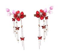 LALADEFIEE 1pair Tassel Hair Clips for Women Elegant Ancient Chinese Style Flower Design for Weddings Parties Retro Tassel Headdress Accessories