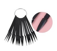 LALADEFIEE 2 Sets Black Fan-Shaped Nail Display Plates with Pointed Metal Rings 40pcs Nail Practice Tips and Polish Showcase