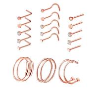 LALADEFIEE 21PCS Stainless Steel Nose Rings Piercing Jewelry Kit Lightweight Nose Studs and Hoops for Women Men Creative Street Party Accessories Rose Gold Mix