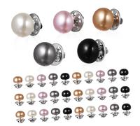 LALADEFIEE 25pcs Pearl Button Brooch Pins Set Black Light Pink Pearl White Light Gold Grey, Anti Exposure Fixed Brooches for Women Clothes Decoration, Cleavage Cover for Shirts and Jeans