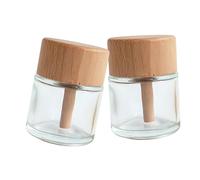 LALADEFIEE 2pcs 50ml Glass Diffuser Bottles with Wooden Caps, Empty Refillable Reed Diffuser Bottles for Essential Oil and Room's Decor, Decorative Mini Vase for Desktop Use
