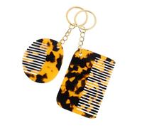 LALADEFIEE 2pcs Acetate Hair Comb Keychains Combs Unique Leopard Print Design Convenient Hairdresser Keyring for Quick The Go