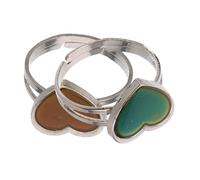 LALADEFIEE 2Pcs Adjustable Color Changing Mood Ring for Women and Teens Open Heart-shaped Temperature Sensitive Rings Fashionable Bohemian Style Emotion Color Shift Jewelry