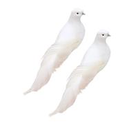LALADEFIEE 2pcs Artificial White Doves Simulation Foam White Feathered Bird Pendant Baptism Ornaments Tree Decoration Realistic Love Birds Pigeon Figures for Wedding