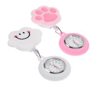 LALADEFIEE 2pcs Cartoon Nurse Pocket Watches with Retractable Clip Digital Display Stretchable Strap Adorable Smile Cloud Pink Cat Paw Design for Medical Professionals and Students