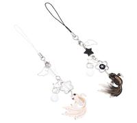 LALADEFIEE 2pcs Chinese Style Fish Phone Charm Keychain Star Beads Trendy Anti-lost Mobile Accessory for Women and Girls Black and White Color