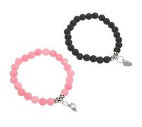 LALADEFIEE 2pcs Couple Communication Bracelets with Rose Quartz and Black Matte Material, Adjustable Fit Heart Shape Wristbands for Long Distance Relationship and Valentine's Day