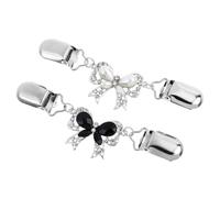 LALADEFIEE 2Pcs Decorative Sweater Clips Butterfly Collar Brooches with Rhinestones, All-Match Shawl Sweater Buckles for Cardigans and Dresses, White and Black