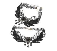 LALADEFIEE 2Pcs Elegant Black Lace Choker Necklace Decorative Accessory for Women Gothic Tassel Design with Rhinestones for Parties Masquerades Theatrical Performances