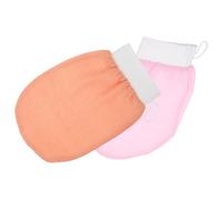 LALADEFIEE 2pcs Exfoliating Shower Gloves for Bathing Skin Cleaning Reusable Massage Scrubbing Mitts in Pink and Orange High-grade Material for Home Hotel Dormitory Use