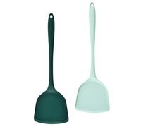 LALADEFIEE 2pcs Food-Grade Silicone Non-Stick Cooking Spatulas Set, Heat Resistant Small Kitchen Flipper for Pancakes, Fish, Eggs, Portable Multi-Function Utensils in Nordic and Forest Green