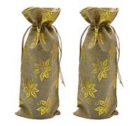 LALADEFIEE 2pcs Golden Drawstring Wine Bottle Cover Bags Made of Imitation Linen, Convenient for Storage for Festivals Or Weddings Wrapping