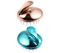 LALADEFIEE 2pcs Hair Scalp Massager Shampoo Brush with Handle, Silicone Round Exfoliating Scrubber for Scalp Cleaning and Itch Relief, Blue and Gold, Suitable for Daily Hair Care