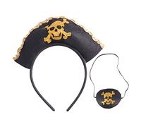 LALADEFIEE 2Pcs Halloween Pirate Skull Headdress Lace Cosplay Hair Band and Eye Patch for Party Performance and Photo Props