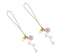 LALADEFIEE 2pcs Handmade Flower Key Ring Pendant Phone Lanyard Anti-lost Wrist Strap Mobile Phone Charm Bag Decor for Women and Pink