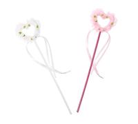 LALADEFIEE 2pcs Heart Fairy Wands Party Sticks for Girls, Led Light-up Ribbon Fairy Stick Set, Costume Props for Dress-up and Birthday Celebrations