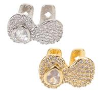 LALADEFIEE 2pcs Hip Hop Teeth Caps Gold Silver Waterdrop Zirconia Grill Jewelry for Men Women Bold Teardrop-shaped Fake Teeth for Halloween Cosplay Parties and Streetwear