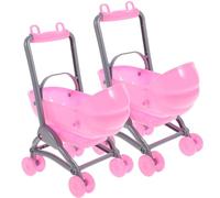 LALADEFIEE 2pcs Mini Carriage Simulation Stroller, Pink Plastic Doll Prams, Educational Role Play Accessories for Doll Play Houses