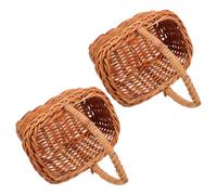 LALADEFIEE 2Pcs Mini Rattan Handwoven Flower Baskets with Handle, Rectangular Dollhouse Storage Baskets 9X6X4/10.5Cm, Miniature House Accessories for and Party Decor